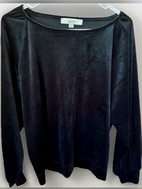 LOFT Womens Medium Black Velvet Blouse Long Sleeve Holiday Party Top